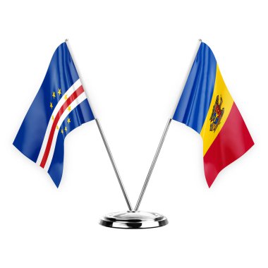 Two table flags isolated on white background 3d illustration, cape verde and moldova