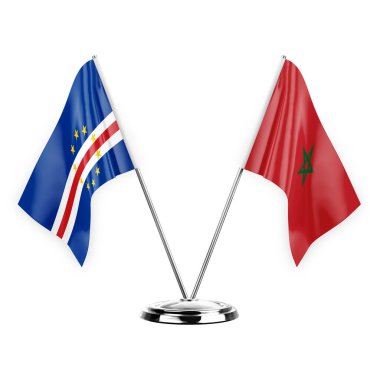 Two table flags isolated on white background 3d illustration, cape verde and morocco