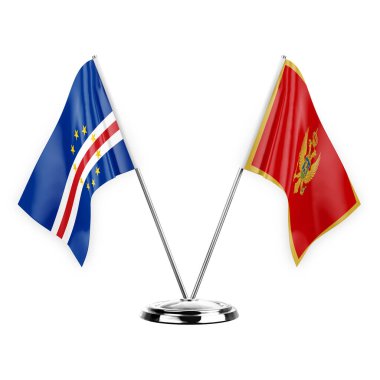 Two table flags isolated on white background 3d illustration, cape verde and montenegro