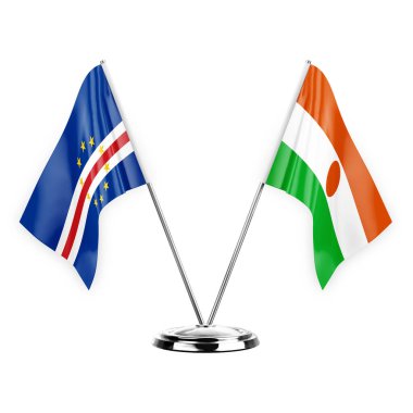 Two table flags isolated on white background 3d illustration, cape verde and niger