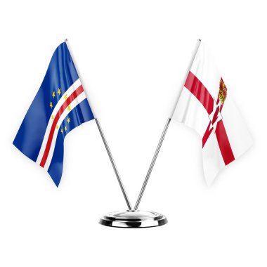 Two table flags isolated on white background 3d illustration, cape verde and ireland