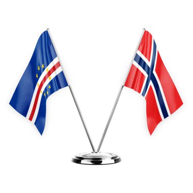Two table flags isolated on white background 3d illustration, cape verde and norway