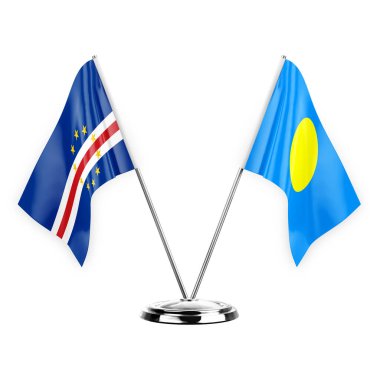 Two table flags isolated on white background 3d illustration, cape verde and palau