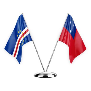 Two table flags isolated on white background 3d illustration, cape verde and samoa