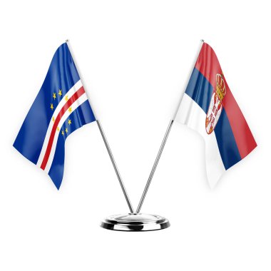 Two table flags isolated on white background 3d illustration, cape verde and serbia