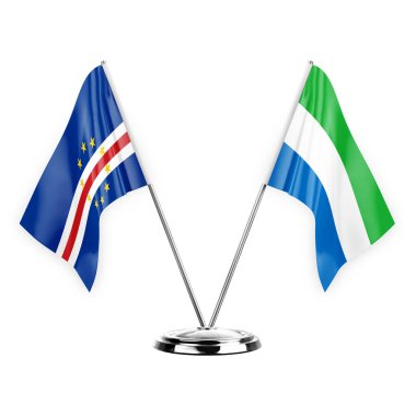 Two table flags isolated on white background 3d illustration, cape verde and sierra leone
