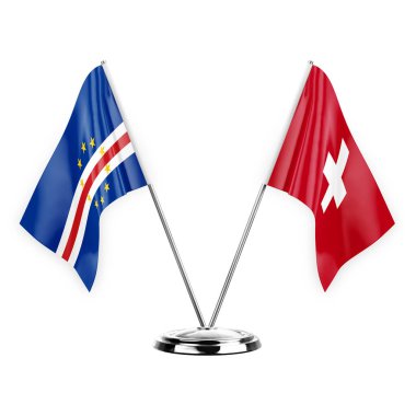 Two table flags isolated on white background 3d illustration, cape verde and switzerland