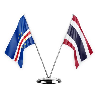 Two table flags isolated on white background 3d illustration, cape verde and thailand
