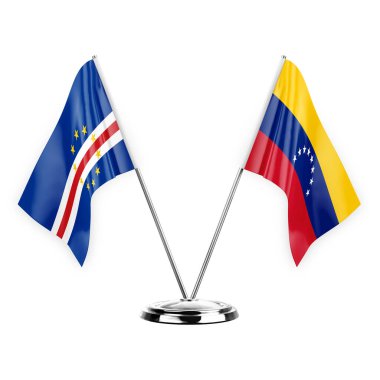 Two table flags isolated on white background 3d illustration, cape verde and venezuela