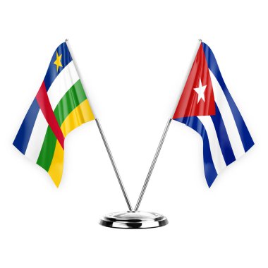 Two table flags isolated on white background 3d illustration, central african republic and cuba