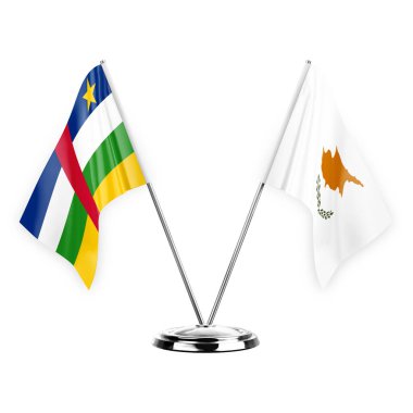 Two table flags isolated on white background 3d illustration, central african republic and cyprus
