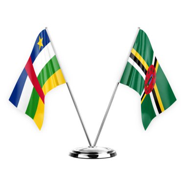 Two table flags isolated on white background 3d illustration, central african republic and dominica