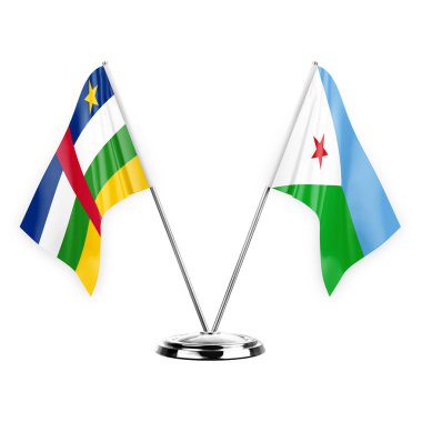 Two table flags isolated on white background 3d illustration, central african republic and djibouti