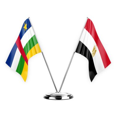 Two table flags isolated on white background 3d illustration, central african republic and egypt