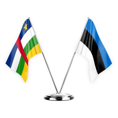 Two table flags isolated on white background 3d illustration, central african republic and estonia