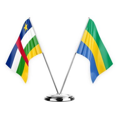 Two table flags isolated on white background 3d illustration, central african republic and gabon
