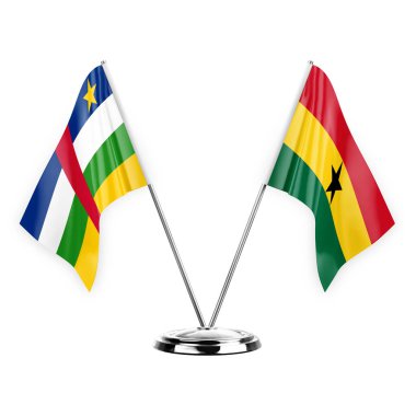 Two table flags isolated on white background 3d illustration, central african republic and ghana
