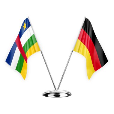 Two table flags isolated on white background 3d illustration, central african republic and germany