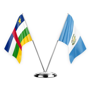 Two table flags isolated on white background 3d illustration, central african republic and guatemala