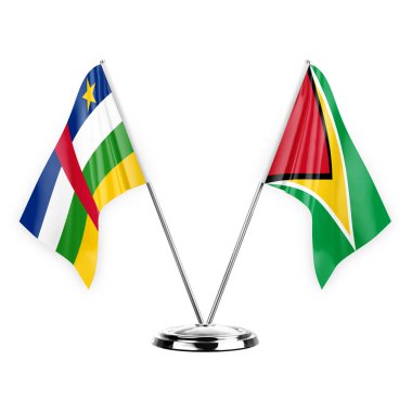 Two table flags isolated on white background 3d illustration, central african republic and guyana