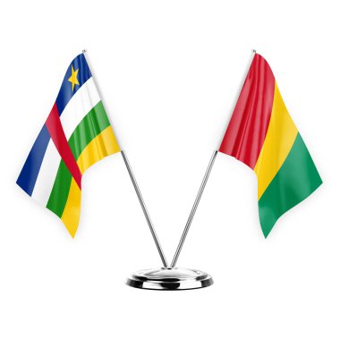 Two table flags isolated on white background 3d illustration, central african republic and guinea