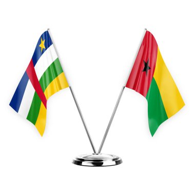 Two table flags isolated on white background 3d illustration, central african republic and guinea-bissau