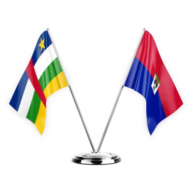 Two table flags isolated on white background 3d illustration, central african republic and haiti