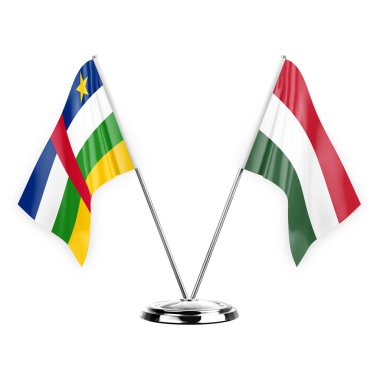 Two table flags isolated on white background 3d illustration, central african republic and hungary