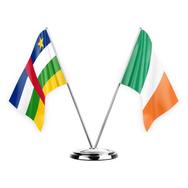 Two table flags isolated on white background 3d illustration, central african republic and ireland