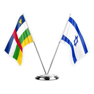 Two table flags isolated on white background 3d illustration, central african republic and israel