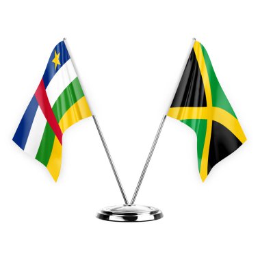 Two table flags isolated on white background 3d illustration, central african republic and jamaica