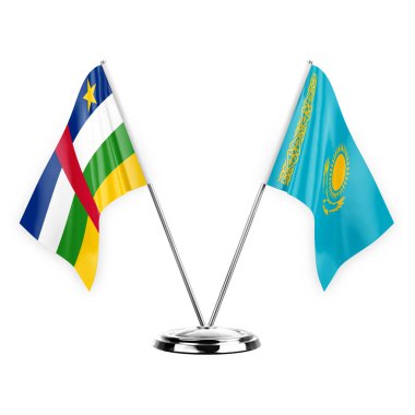 Two table flags isolated on white background 3d illustration, central african republic and kazakhstan
