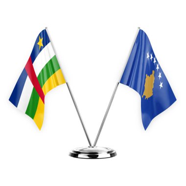 Two table flags isolated on white background 3d illustration, central african republic and kosovo