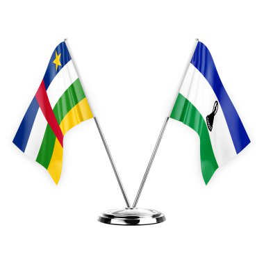 Two table flags isolated on white background 3d illustration, central african republic and lesotho