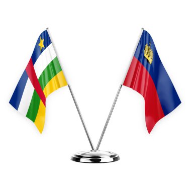 Two table flags isolated on white background 3d illustration, central african republic and liechtenstein