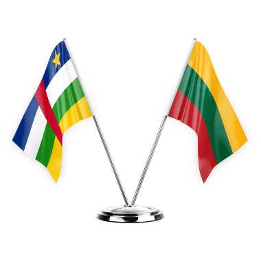 Two table flags isolated on white background 3d illustration, central african republic and lithuania