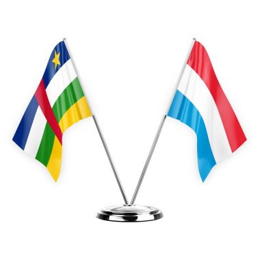 Two table flags isolated on white background 3d illustration, central african republic and luxembourg