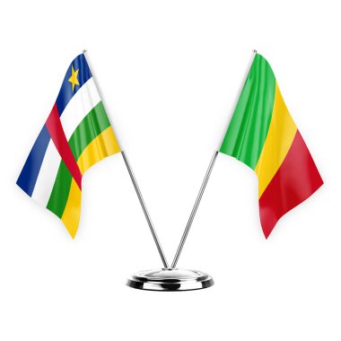 Two table flags isolated on white background 3d illustration, central african republic and mali