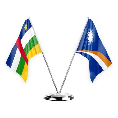 Two table flags isolated on white background 3d illustration, central african republic and marshall islands