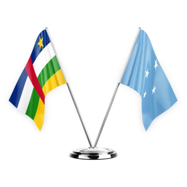 Two table flags isolated on white background 3d illustration, central african republic and micronesia