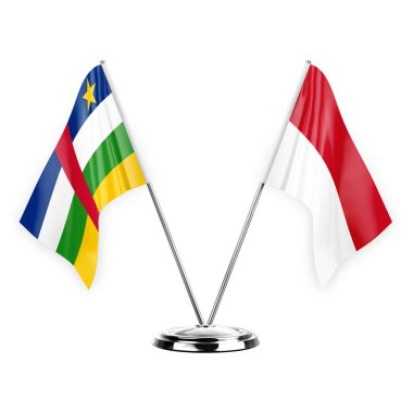 Two table flags isolated on white background 3d illustration, central african republic and monaco