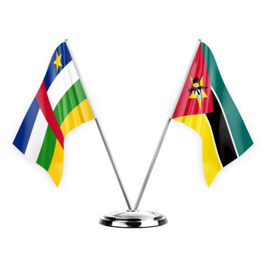 Two table flags isolated on white background 3d illustration, central african republic and mozambique
