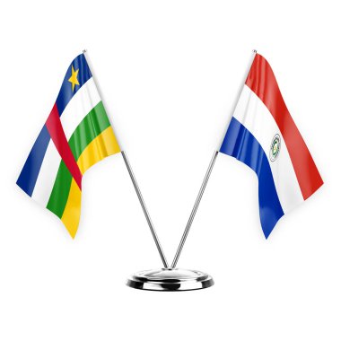 Two table flags isolated on white background 3d illustration, central african republic and paraguay