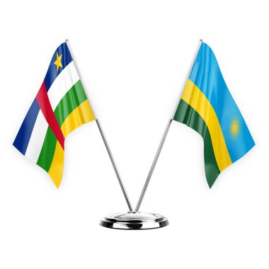 Two table flags isolated on white background 3d illustration, central african republic and rwanda