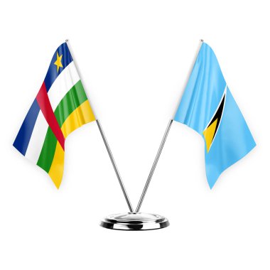 Two table flags isolated on white background 3d illustration, central african republic and saint lucia
