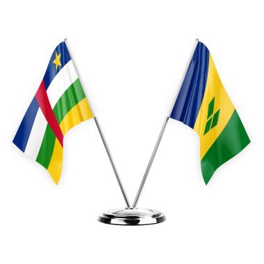 Two table flags isolated on white background 3d illustration, central african republic and saint vincent and the grenadines