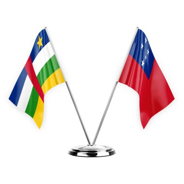 Two table flags isolated on white background 3d illustration, central african republic and samoa