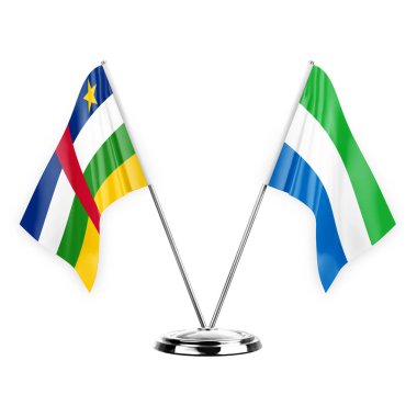 Two table flags isolated on white background 3d illustration, central african republic and sierra leone