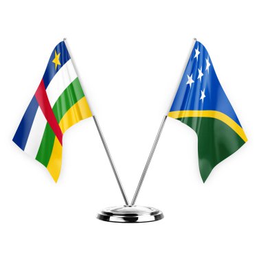 Two table flags isolated on white background 3d illustration, central african republic and solomon islands