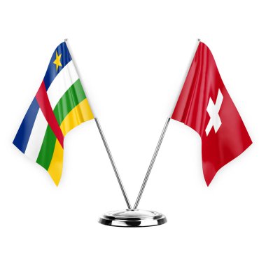 Two table flags isolated on white background 3d illustration, central african republic and switzerland